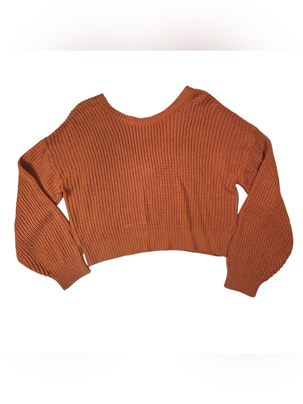 Lulu's Rust Cropped Ribbed Crewneck knitted Sweater with V cut back size M - Picture 2 of 5
